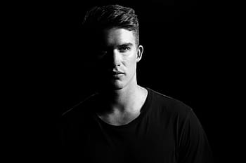 man, wearing, crew-neck shirt, looking, fierce, people, beauty, model, black, monochrome, photography