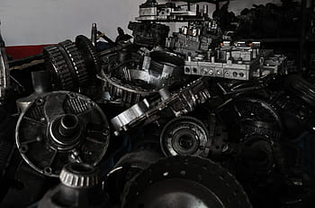 zásobník, roztříděný, šedá, částí motorů vozidel, náhradní díly, auto díly, vozy