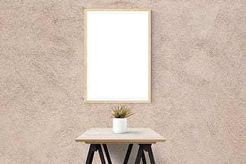 white, wooden, framed, mirror, brown, console, table, poster, mockup, decor, desk