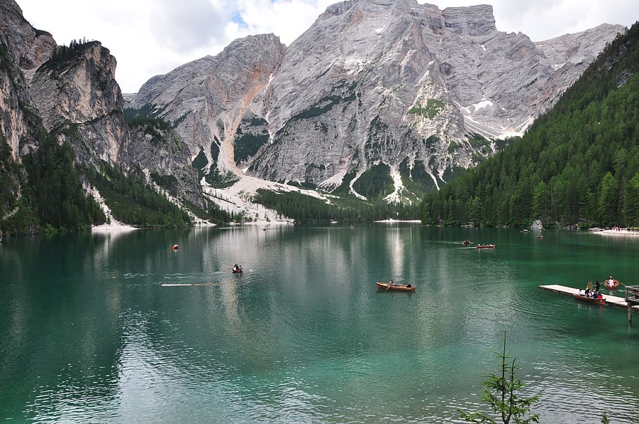 pragser wildsee, Jižní Tyrolsko, hory, krajina, horské jezero, destinace, Příroda, turistika, cestovní ruch, Itálie, vysokohorský