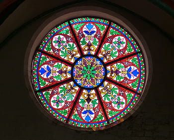 red, green, blue, floral, tiffany wall window, church window, window, rosette, glass window, stained glass window, art