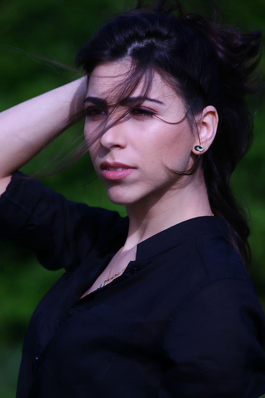 žena, nachový, límec, horní, mělký, zaostřovací fotografie, dívka, krása, šarm, emoce, lidé