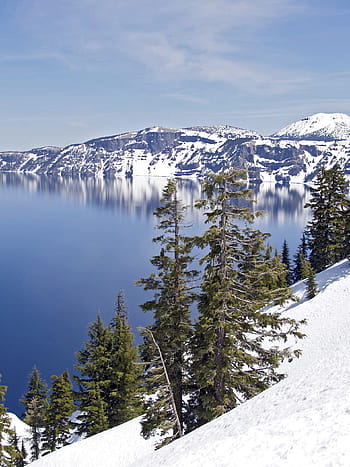 kráter, jezero, oregon, usa, tmavě modrá, kráter, jezero, oregon, krajina, zimní, voda, Příroda, scenérie
