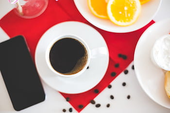 nampan sarapan, cangkir, kopi, Sarapan, nampan, cangkir kopi, minum, makanan, segar, sehat, iphone