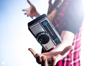 person, catch, black, kodak camera, camera, hand, palm, photography, blur, human hand, photography themes