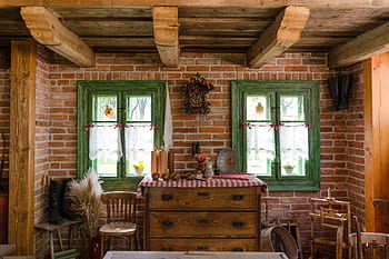 Marrone, di legno, cassettiera, finestra, camera, rurale, vecchio, nazione, interno, legno - materiale, in casa