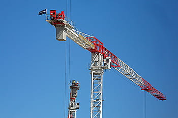 bílý, Červené, věžový jeřáb, jeřáb, nebe, modrý, konstrukce, podnikání, práce, struktura, zařízení