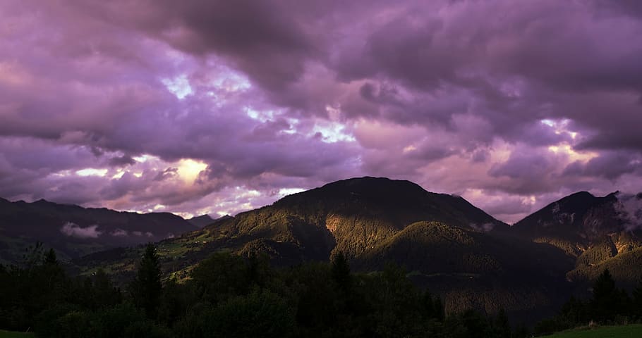 black, mountains, purple, clouds, landscape, sky, nature, weather mood, lighting, light and shadow, austria