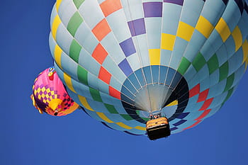 Due, assortito colori, caldo, foto di fondo di palloncini d'aria, mongolfiera, cielo, festa in mongolfiera albuquerque, palloncini, Palloncino, colorato, blu