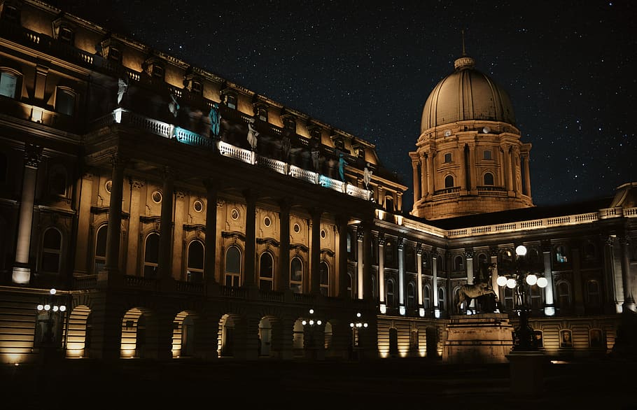 castle, night, budapest, dark, sky, historically, building, monument, old, center, architecture