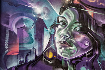vibrant, captured, wall, Shoreditch, urban, graffiti, street Art, people, futuristic, only men, one man only