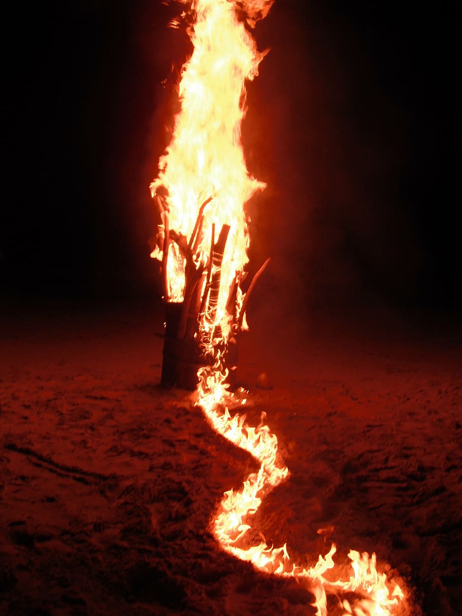 fire, beach, sand, summer, vacation, flame, evening, nature, travel, holiday, night