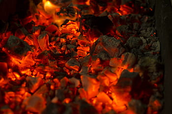 pembakaran, foto close-up batu bara, Api, Jeruk, Gelap, Bakar, Tekstur, merah, malam, asap, hangat