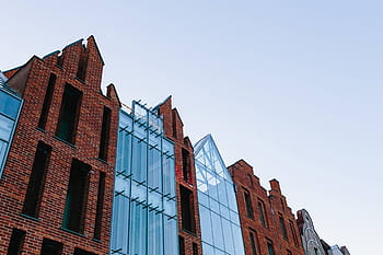 写真、 グダニスク、 ポーランド、 建築、 旧市街、 長屋、 窓、 構築された構造、 建物の外観、 都市のシーン、 空