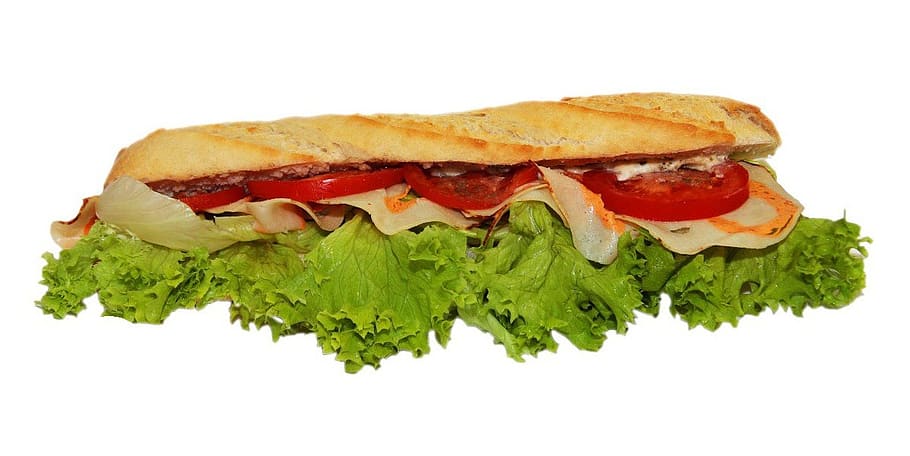 bageta, sendvič, Svačina, wurstbrot, bílý chléb, jídlo, jíst, jedlý, válec, vzbudit, salát