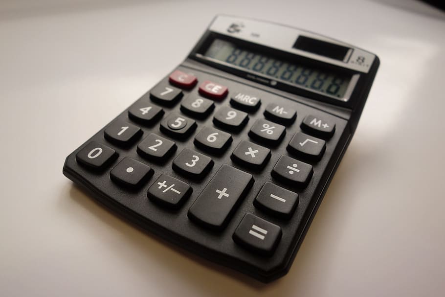 Černá, stolní kalkulačka, bílý, povrch, kalkulačka, účet, kancelář, statistika, finance, solární panel, solární energie