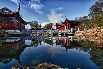 architektonický, fotografování, pagody, stratus clouds, japonská zahrada, rybník, relaxace, koi, Asie, Čína - východní Asie, architektura