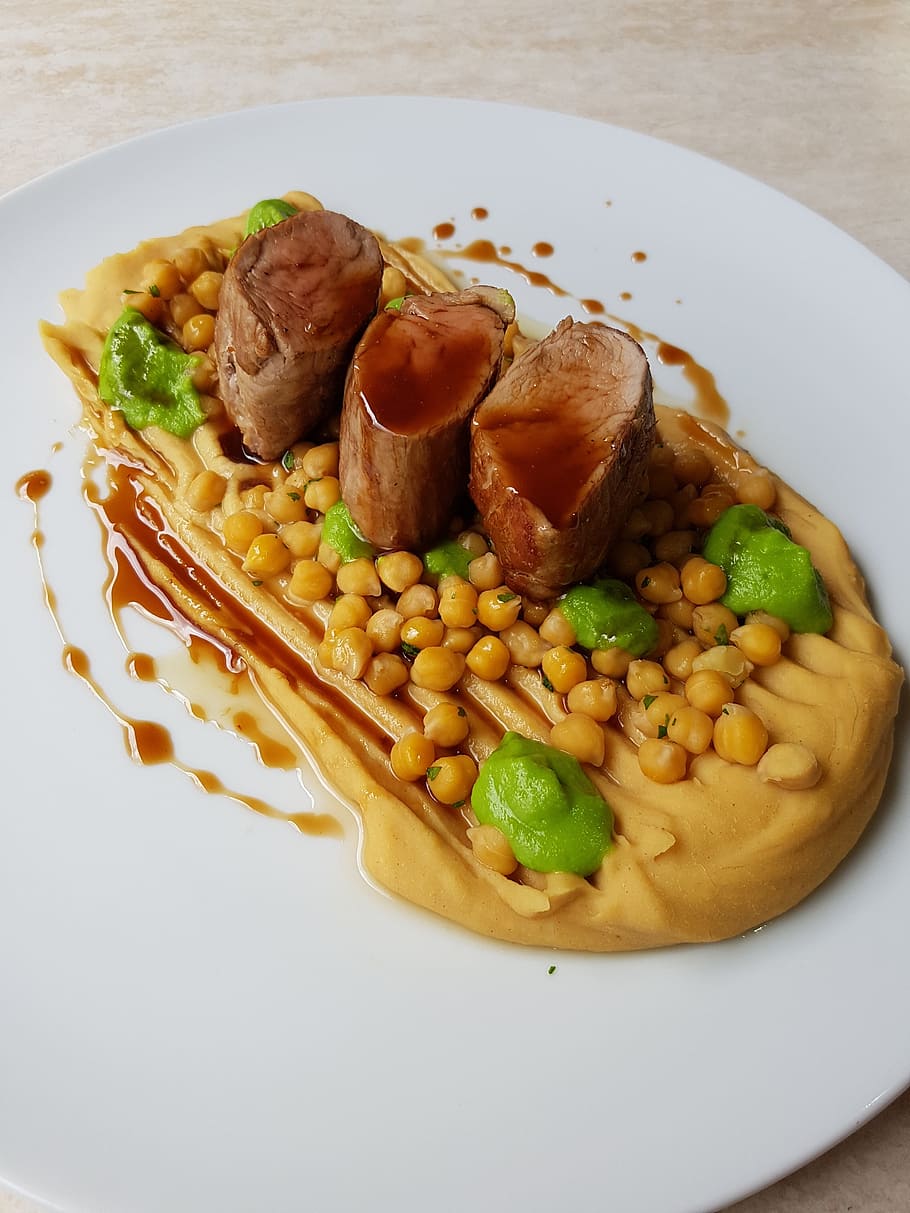 Food, Pigs, Virgin, Chickpea, Cream, pigs virgin, chickpea cream, main course, plate, meat, cooked