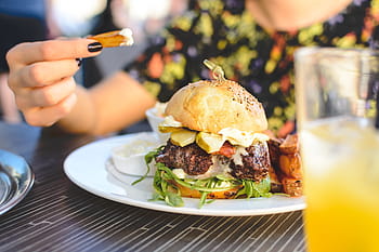 juicy, beef burger, Summer, beef, burger, colorful, eating, hands, meat, outside, food