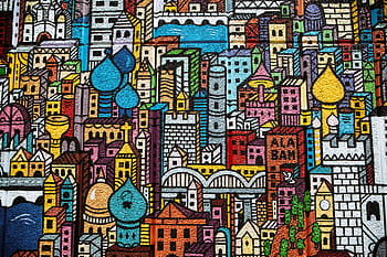 depicting, city buildings, Street art, city, buildings, urban, graffiti, pattern, backgrounds, abstract, multi Colored