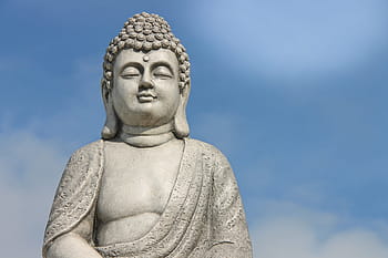šedá, socha Buddhy, modrý, nebe, během dne, Buddha, socha, buddhismus, Asie, siddhartha gautama, náboženství