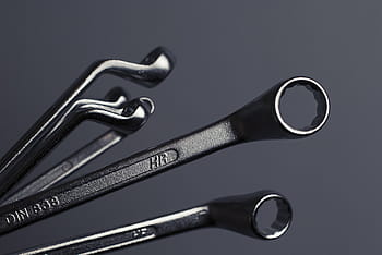 gray, closed-end, wrench, set, socket, wrenches, tools, objects, metal, black color, silver colored