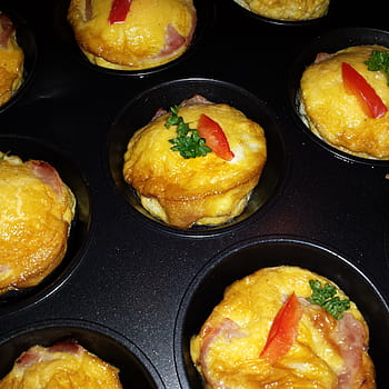 egg muffin, egg, breakfast, food, ham, fried, scrambled eggs, fried eggs
