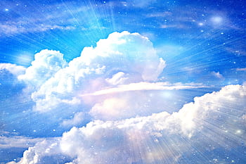 heavenly, heaven, clouds, blue, light, angel, peace, sky, religion, nature, weather