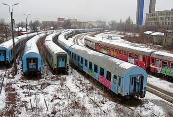 old train, wagon cemetery, abandoned, transport, depot, the passing of time, winter, snow, bucharest, romania