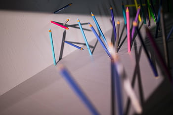 seni, menggambar, krayon, warna-warni, instalasi, pensil, pelekatan, dinding, lantai