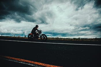 výstřel, muž, silnice, jezdectví, motorka, náladový, muž na silnici, lidé, kolo, cestovat, motocykl