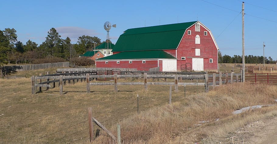 Nebraska, Farm, Landscape, Barn, windmill, field, rural, rustic, fence, house, home