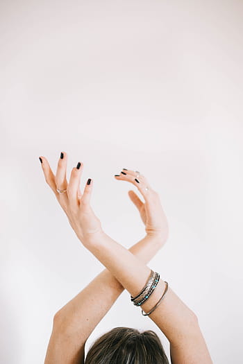 woman, crossing, arms, head, black, manicure, wearing, bangles, people, arm, bangle