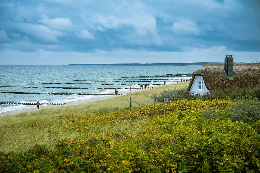 ahrenshoop, Domov, moře, budova, Baltské moře, mraky, mecklenburg západní pomerania, voda, nikdo, den, stavba