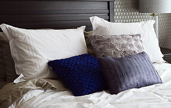 assorted-color pillows, bed, pillows, headboard, bedroom, bedding, comfortable, white, comfort, rest, relaxation