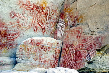 red, paint, gray, stones, rock art, rock, art, abstract, cave, symbol, culture