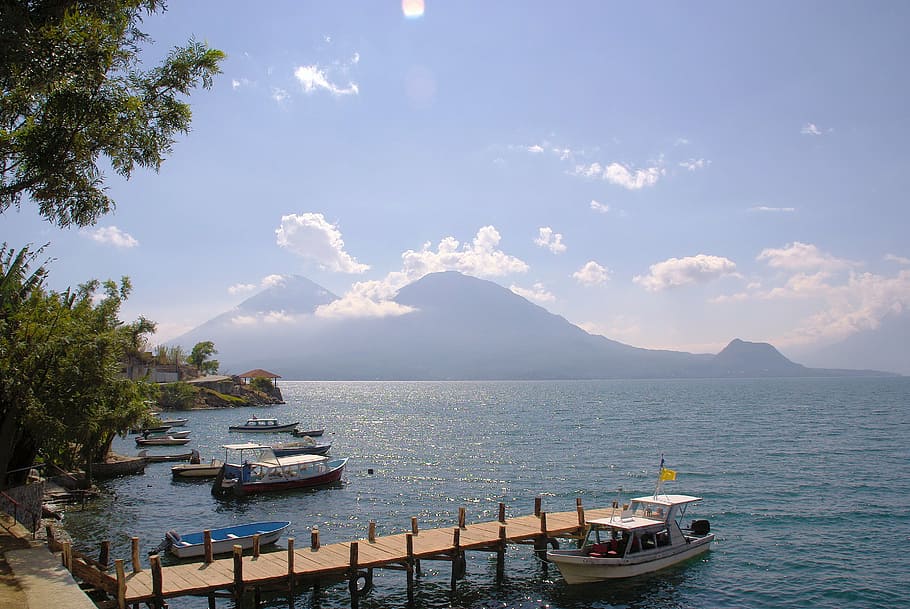 guatemala, san-pedro, lake, atitlan, pier, volcanoes, sea, mountain, nature, nautical Vessel