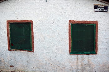 bílý, malované, zeď, dva, otevřeno, Okna, okno, panelů, nastoupil, architektura, stavba