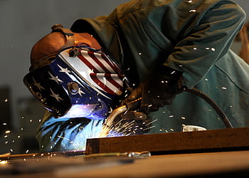 Mann, mit, Schweißgerät, Konstruktion, Schweißen, Schweißer, Industrie, Arbeitnehmer, Metall, Militär-, Person