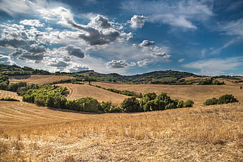 landscape photo, grass field, hill, blue sky, clouds, sky, blue, nature, green, landscape, field