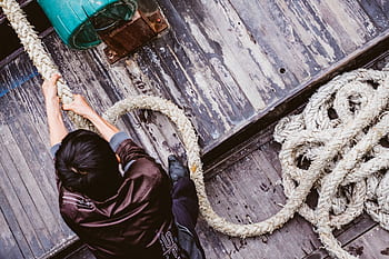 people, man, fisherman, pull, rope, boat, fishing