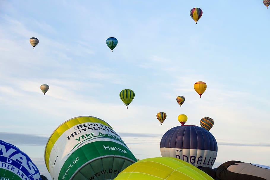 horkovzdušný balón, chambley, balón, Francie, let, nebe, létající, velká skupina objektů, mrak - nebe, padák