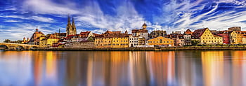 ดูนกตา, ขาว, สีน้ำตาล, คอนกรีต, บ้าน, สีน้ำเงิน, ท้องฟ้า, ทัศนียภาพ, Regensburg, สะพานหิน, เมืองเก่า