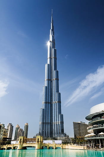 white, blue, building, dubai, tower, arab, khalifa, burj, emirates, city, architecture