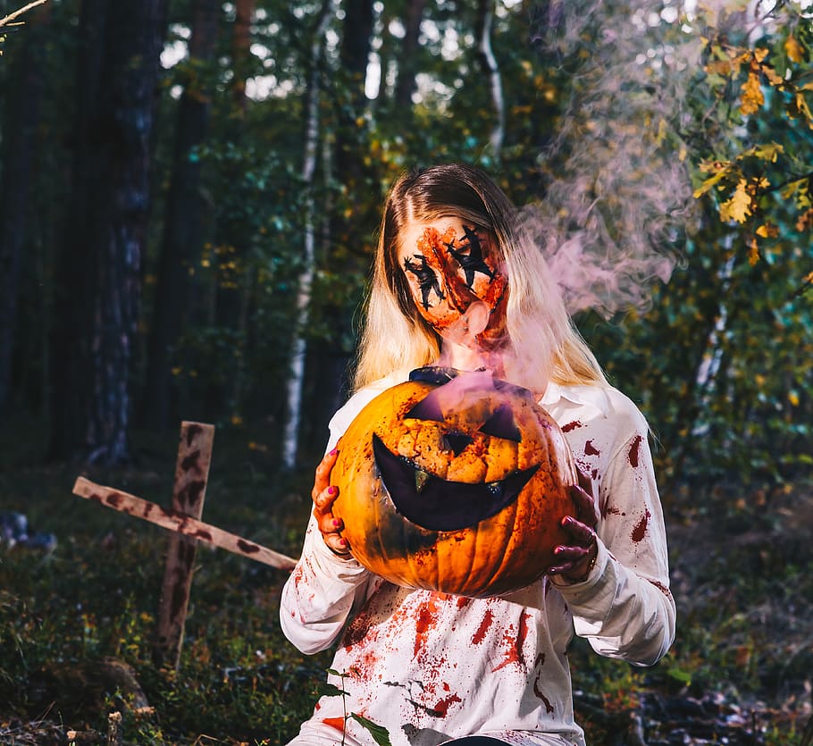 tree, halloween, forest, nature, pumpkin, colors, horror, blood, scary, orange, red