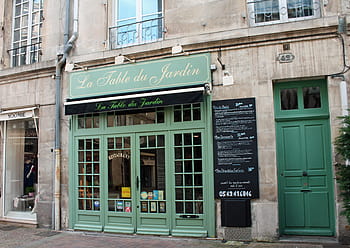 devanture de magasin, bâtiment, porte verte, français, café de rue, café français, France, café de la ville, tableau de menu, bistro, extérieur du bâtiment