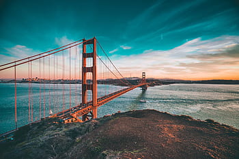 san francisco bridge, golden, gate, bridge, Golden Gate Bridge, architecture, San Francisco, sea, water, landscape, nature
