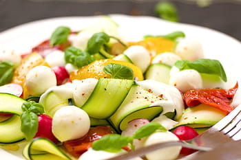 piatto, insalata di verdure, insalata, vegetariano, Mozzarella, zucchine, formaggio, pomodori, paprica, Italia, italiano
