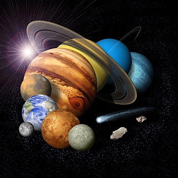 montáž, planet, Jupiter, Země, Saturn, Neptune, Mars, rtuť, Uran, Venuše, obíhat