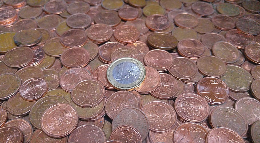 Money, Coins, Euro, Cent, Copper, Brass, euro, cent, metal, loose change, euro cents, finance